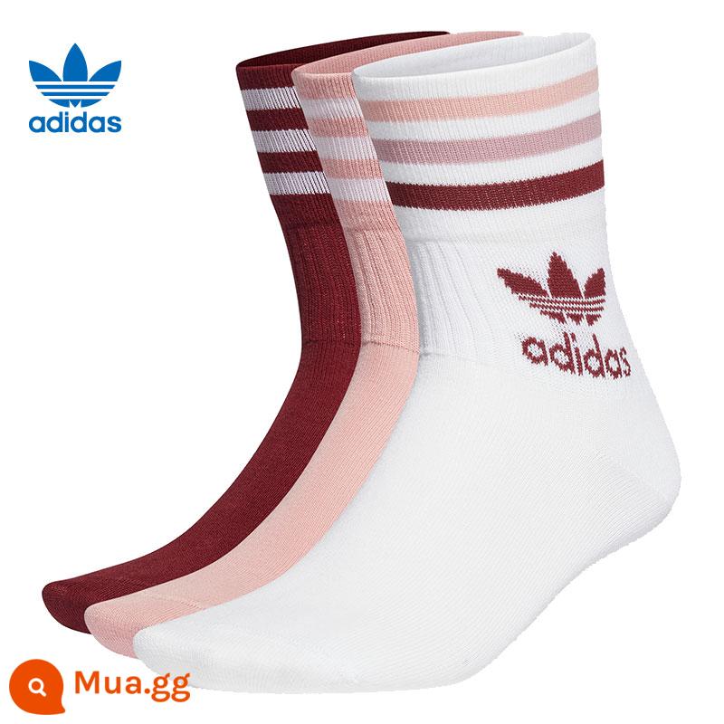 Vớ Adidasadidas, vớ bóng rổ, vớ thể thao, vớ cỏ ba lá nam, vớ trẻ em - Trắng/đỏ tía/hồng HC9553 ba cặp