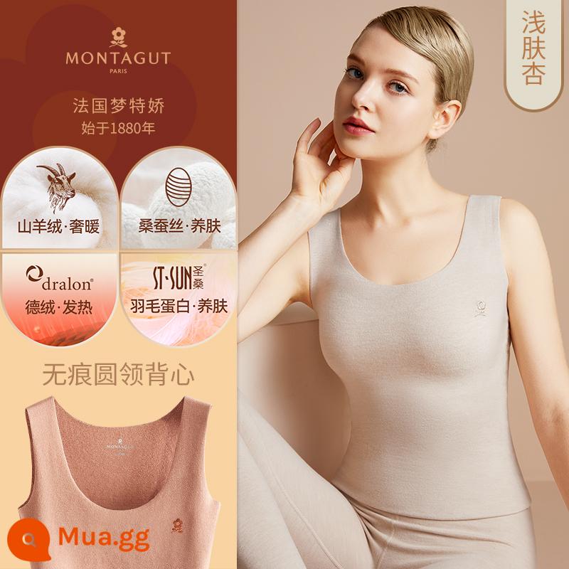 Montagut Lụa De Nhung Không Dấu Vết Ấm Áo Nam Trang Quần Lót Cashmere Sốt Mặc Bên Trong Áo Vest Cao Cấp Mùa Đông - Nữ [Lụa Cashmere x Nhung Đức x Feather Protein] Cổ Tròn - Da Sáng Màu Mai