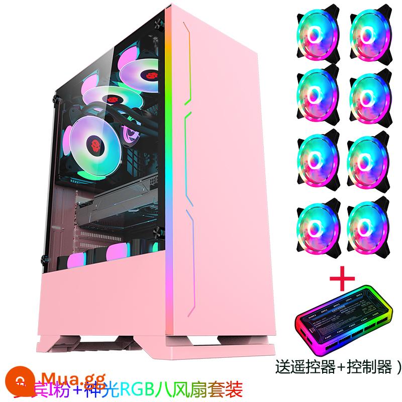 Play Jia Robin I light bar Vỏ máy tính RGB kính cường lực toàn mặt Bộ nguồn trong suốt dưới card đồ họa dài vỏ máy tính để bàn - Bộ quạt Robin I Pink + Shenguang RGB Eight