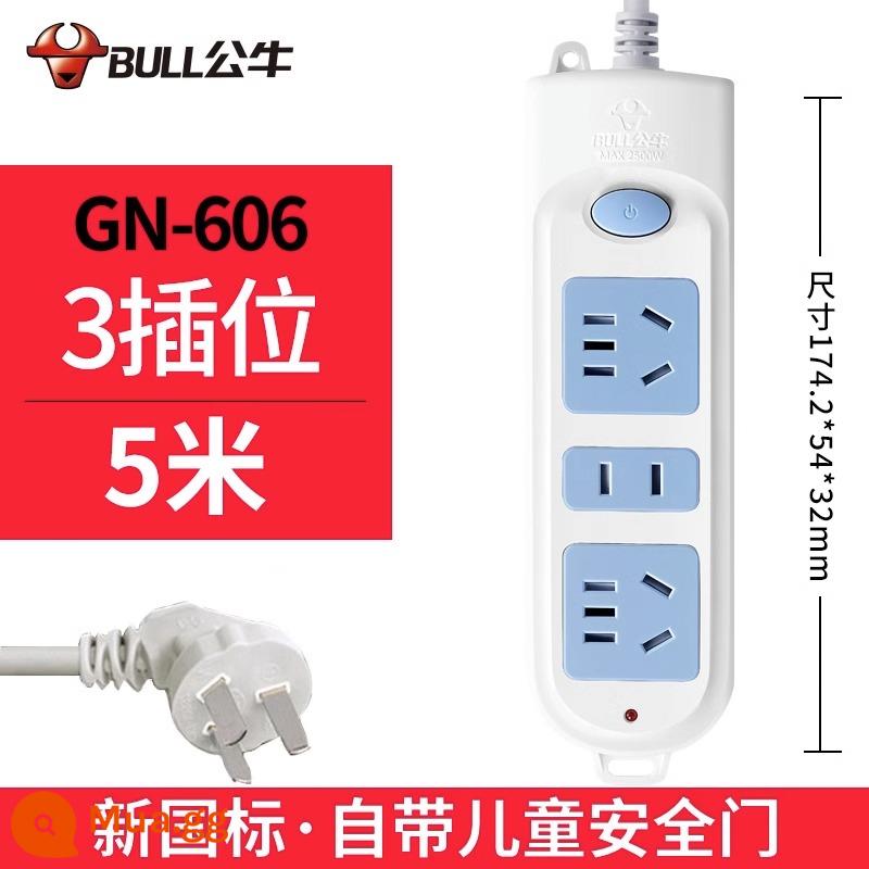 Bull socket plug-in dải dòng hộ gia đình chính hãng 3/5 m ký túc xá sinh viên bảng dây xốp bảng cắm có dây 6 vị trí - 3 phích cắm 5 mét 606.