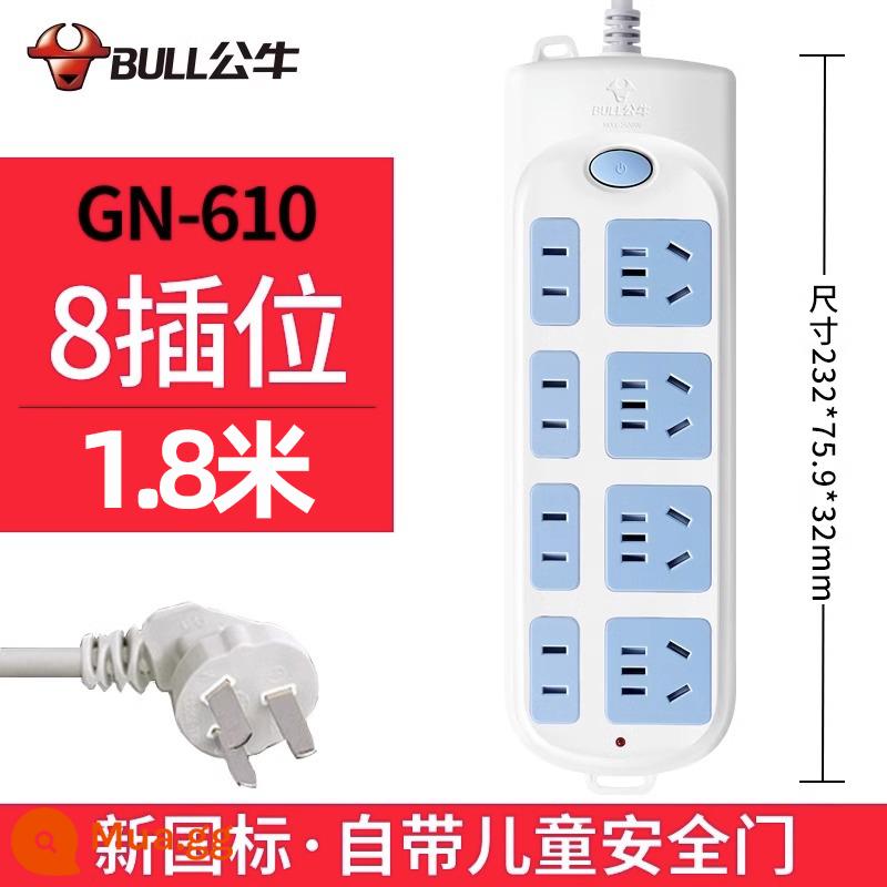 Bull socket plug-in dải dòng hộ gia đình chính hãng 3/5 m ký túc xá sinh viên bảng dây xốp bảng cắm có dây 6 vị trí - 8 phích cắm 1,8 mét 610