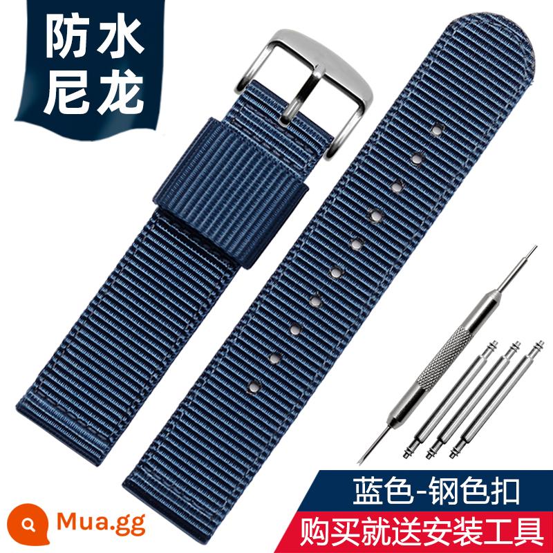 Nato thay thế Seiko Seagull dw dây đeo bằng vải nylon màu xanh đen cho nam và nữ 18/20/22/24mm - khóa thép màu xanh