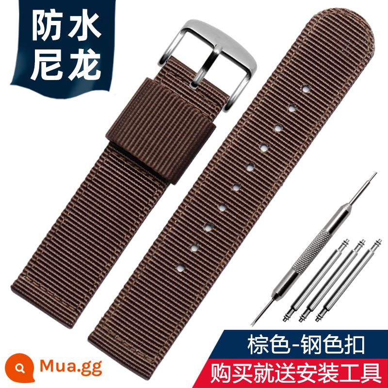 Nato thay thế Seiko Seagull dw dây đeo bằng vải nylon màu xanh đen cho nam và nữ 18/20/22/24mm - Khóa thép màu nâu