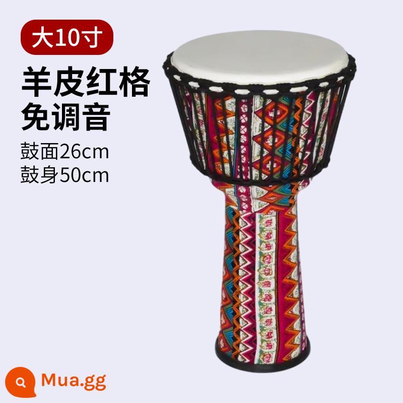 Trống châu Phi dành cho trẻ em 8,5 inch 10 inch PVC dành cho người lớn mới bắt đầu Lệ Giang 12 inch chơi tambourine chuyên nghiệp - Lớn 10 lưới màu đỏ buộc dây da cừu quà tặng túi trống chuông tay túi bé