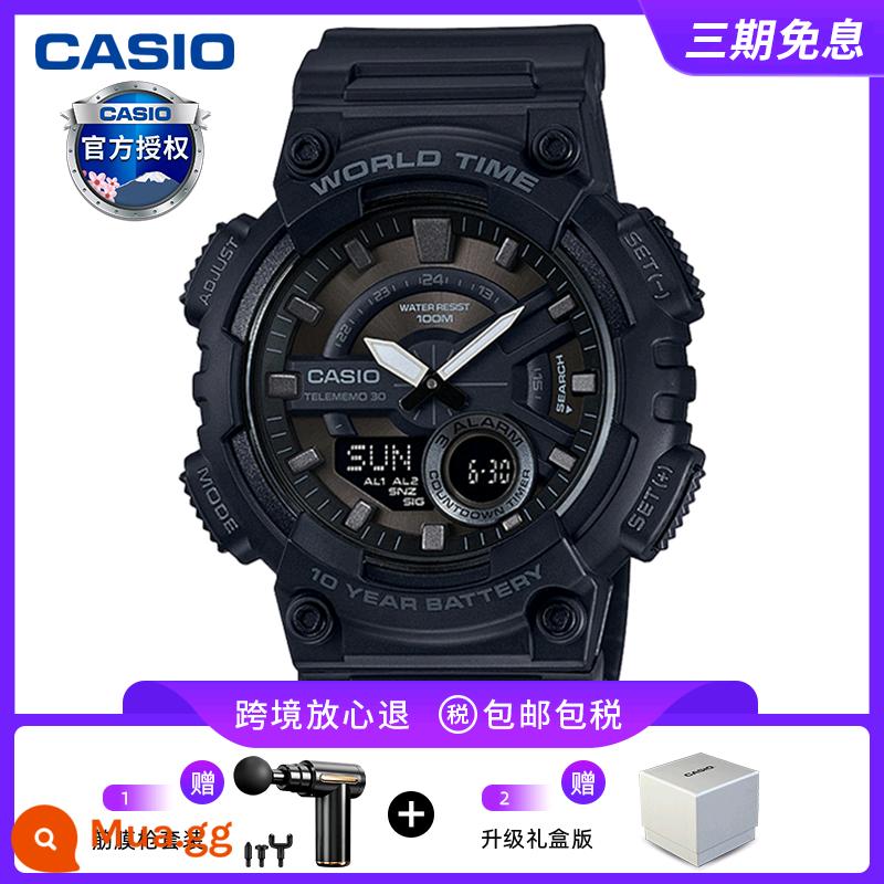 Đồng hồ CASIO nam sinh viên thể thao chiến binh màu đen trái tim bóng tối AEQ110 đồng hồ điện tử giới hạn đồng hồ thạch anh vàng đen - AEQ-110W-1BVDF Black Warrior [Súng fascia hoặc tai nghe Bluetooth miễn phí]