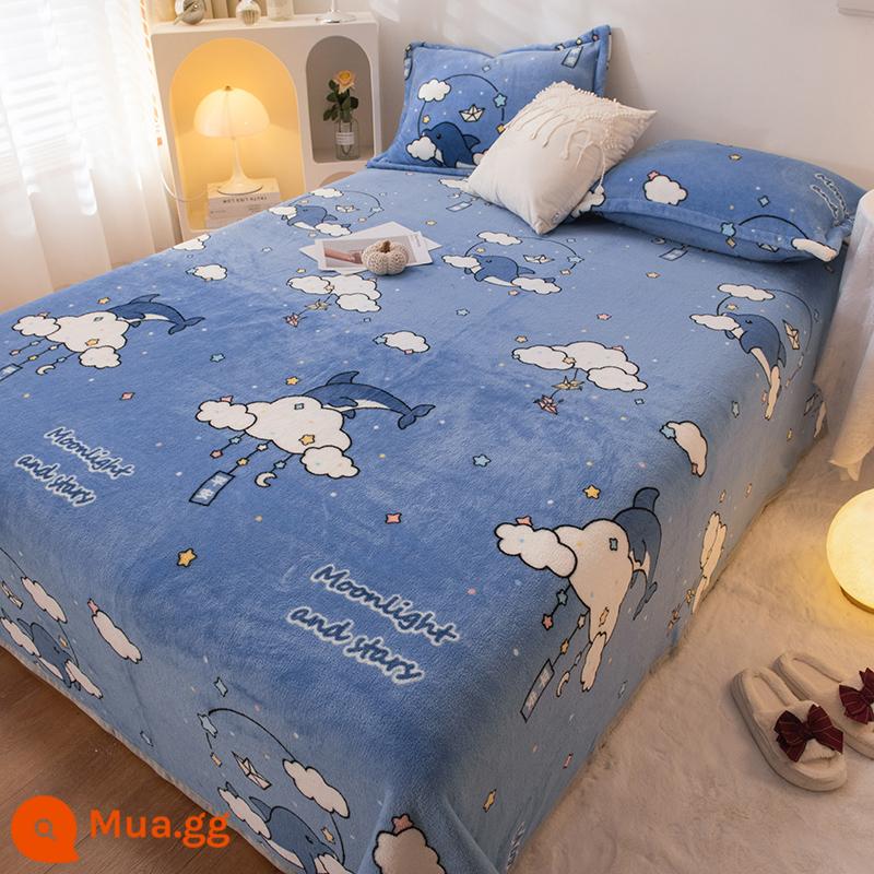 Chăn chăn văn phòng dày mềm ấm chăn nhỏ thảm sofa đơn chăn sữa vải nỉ tấm - Noble Blue Little Whale Me đã được kiểm định chất lượng