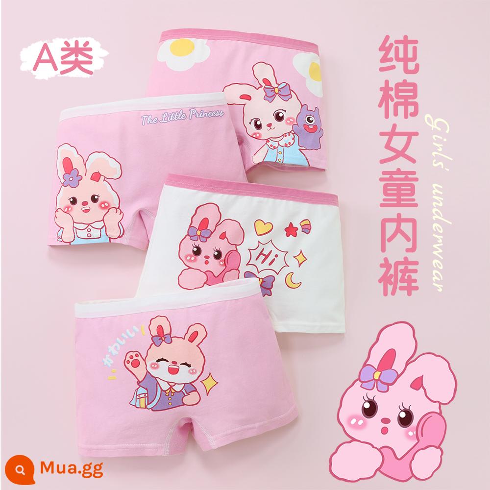 Mùa hè mỏng quần lót bé gái cotton nguyên chất boxer bé gái bé gái 100% cotton mềm kháng khuẩn đáy quần quần short trẻ em - Lucky Bunny [Gói 4 kháng khuẩn]