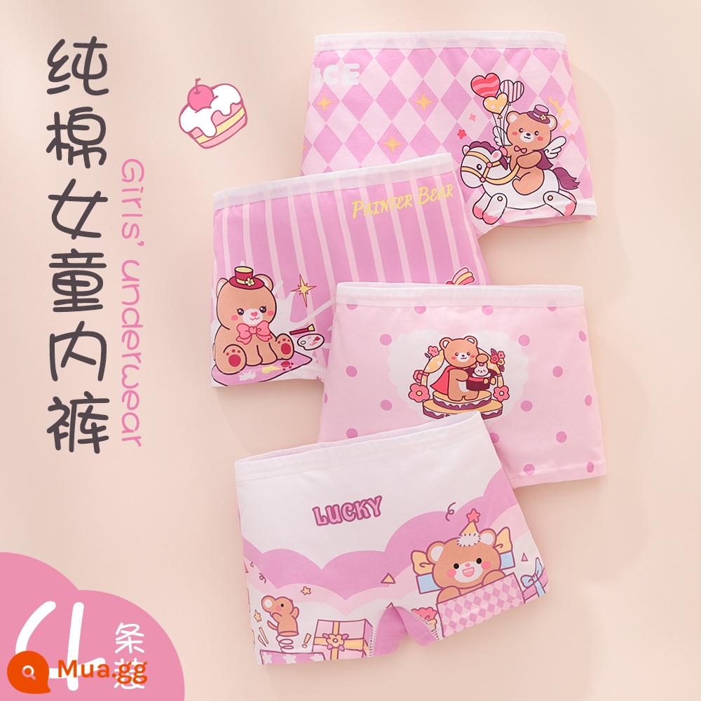 Mùa hè mỏng quần lót bé gái cotton nguyên chất boxer bé gái bé gái 100% cotton mềm kháng khuẩn đáy quần quần short trẻ em - Công viên giải trí Little Bear [Gói bốn kháng khuẩn]