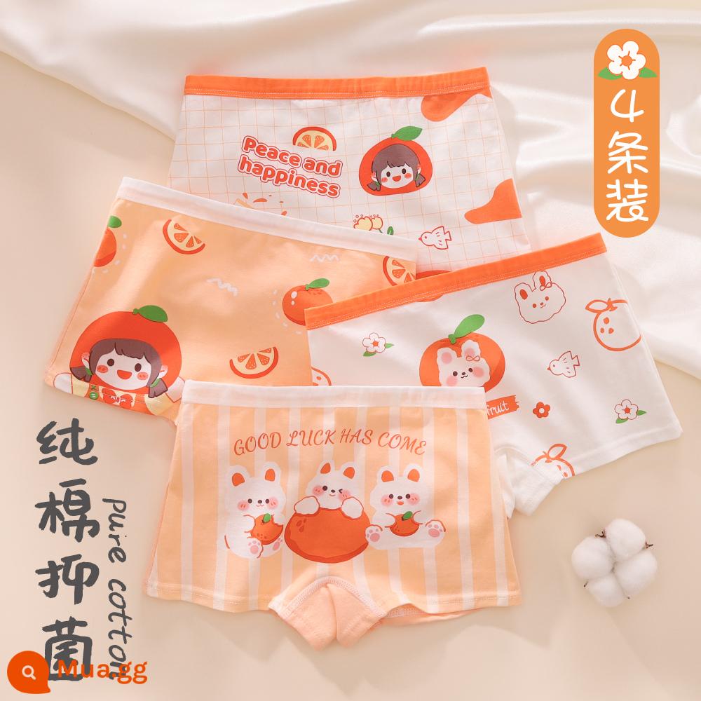 Mùa hè mỏng quần lót bé gái cotton nguyên chất boxer bé gái bé gái 100% cotton mềm kháng khuẩn đáy quần quần short trẻ em - Cam Xinxiangshi [Gói 4 kháng khuẩn]