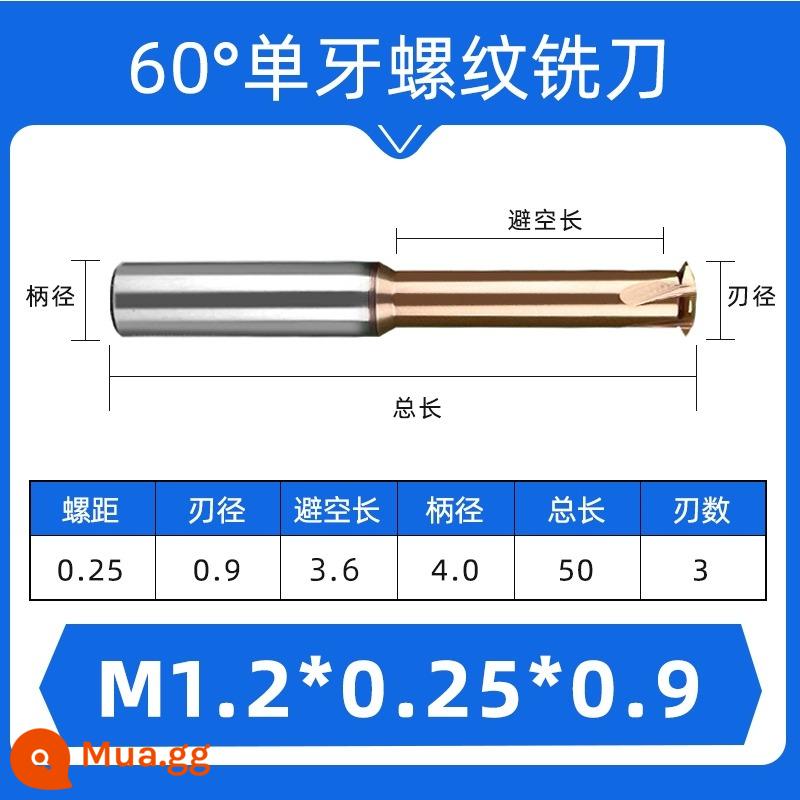 Dao phay ren 60 độ một răng ba răng đầy đủ M1-M24 thép hợp kim vonfram dao răng hệ mét có thể được tùy chỉnh - M1.2x0.25*3.6*D4 (đơn)