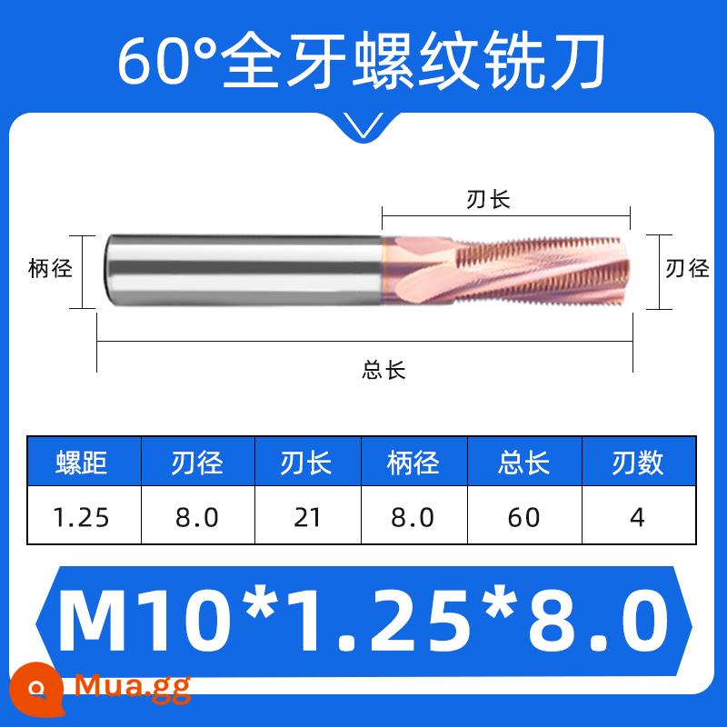 Dao phay ren 60 độ một răng ba răng đầy đủ M1-M24 thép hợp kim vonfram dao răng hệ mét có thể được tùy chỉnh - Màu xanh hoàng gia M10*1.25*D8 (tất cả)