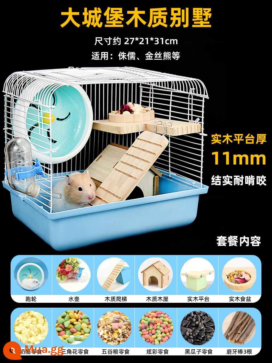 Lồng chuột hamster gấu vàng biệt thự siêu lớn sang trọng hamster nhỏ cung cấp gói hoàn chỉnh lồng lâu đài acrylic hai lớp - ⭐[Chống cắn]⭐Biệt thự gỗ Big Castle Blue Gói quà tặng miễn phí cho người mới chơi