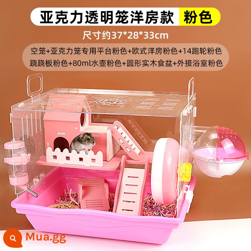 Lồng chuột hamster gấu vàng biệt thự siêu lớn sang trọng hamster nhỏ cung cấp gói hoàn chỉnh lồng lâu đài acrylic hai lớp - Bộ lồng gỗ acrylic 8 món màu hồng anh đào