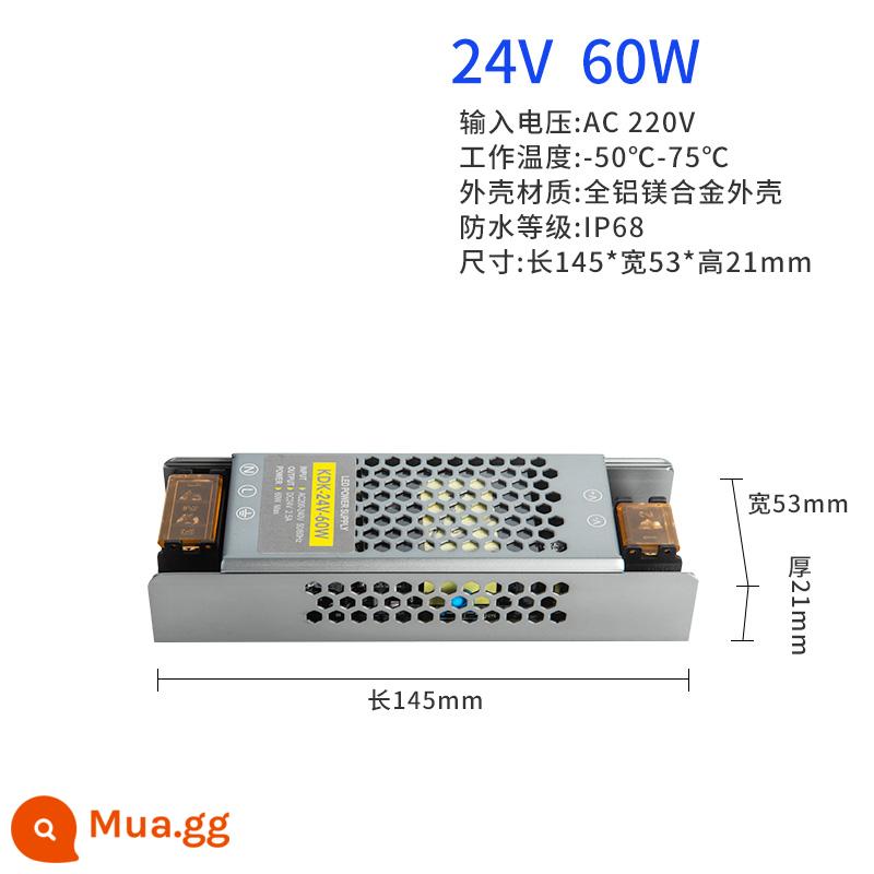 Dải siêu mỏng hộp đèn LED nguồn điện 24V điện áp thấp 12V tuyến tính dây đai biến áp 220 vòng/phút DC chuyển đổi nguồn điện - 60W (24V 2.5A)★ Có thể kết nối với dải đèn trong phạm vi 4 mét