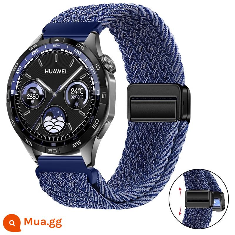 Thích hợp cho dây đeo đồng hồ Huawei gt3 gt4 dệt watch4pro đồng hồ watch3 khóa từ gt2Pro vòng 2E - [Xanh giữa trắng] Khóa nam châm kim loại