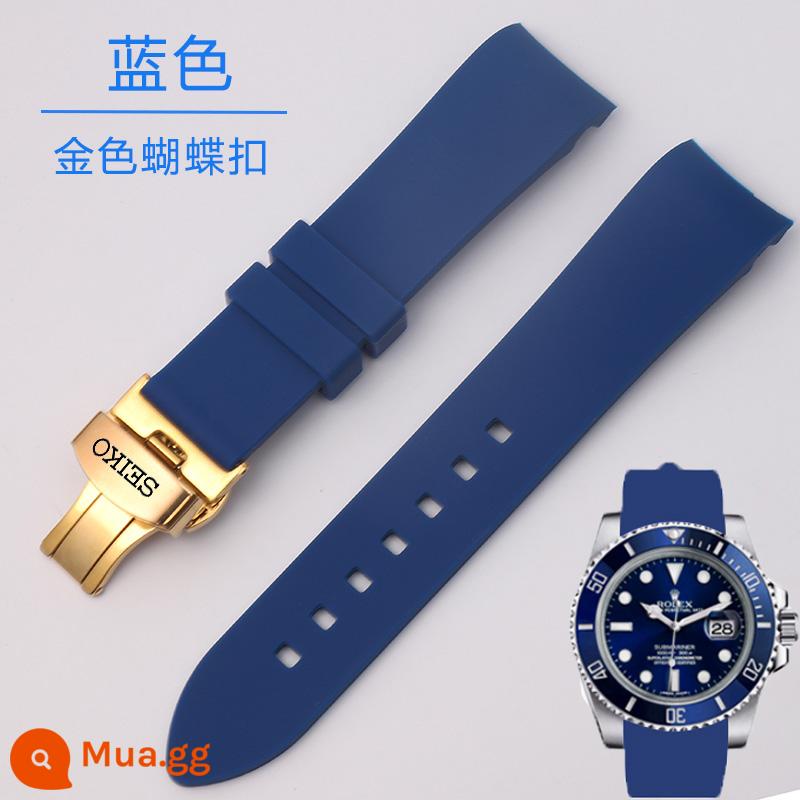 Dây đồng hồ Seiko cong SEIKO No.5 phi công xanh nước ma dây silicone cong thể thao nam 20 21 22 - Khóa vàng xanh