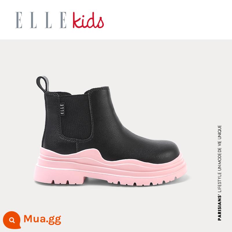 Giày trẻ em ELLEkids giày bốt trẻ em da mùa thu đông mới bốt bốt Martin hai cotton Plus nhung bốt bé gái cổ ngắn - bột màu đen