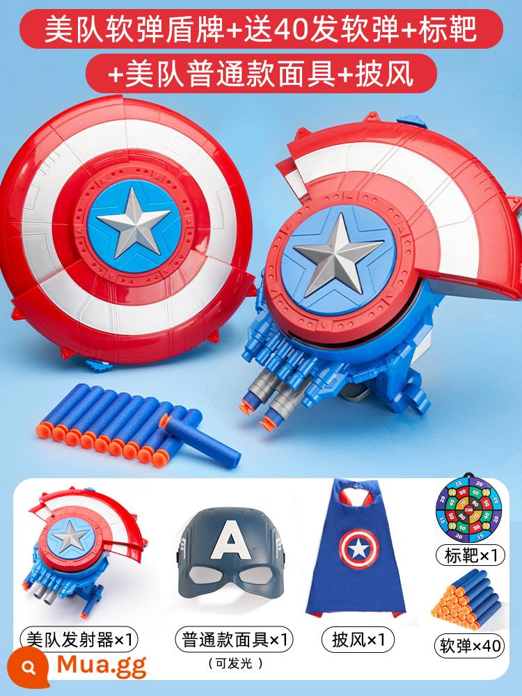 Khiên Captain America bệ phóng đạn mềm cậu bé súng đạn mềm quà tặng đồ chơi cho trẻ em trên 6 tuổi - Đạn mềm Captain America + mặt nạ thường + áo choàng, 40 viên đạn mềm + mục tiêu