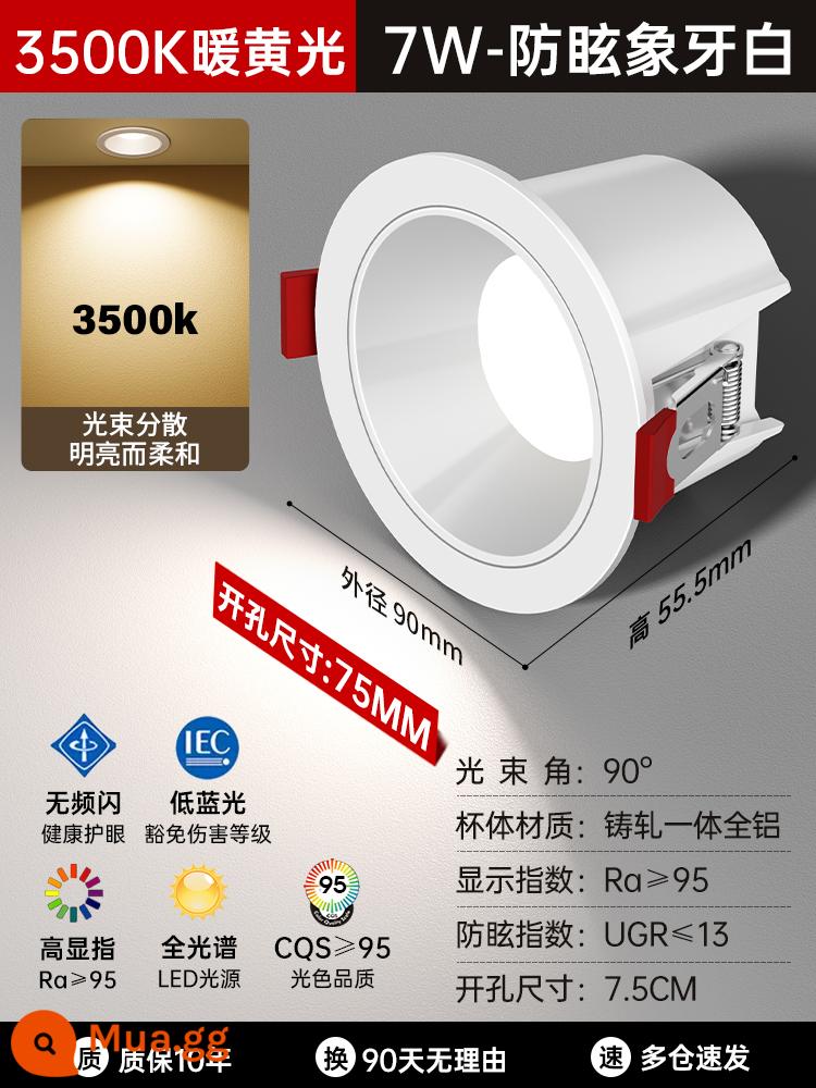 Đèn LED Downlight Âm Trần Nhúng Đèn Lỗ Gia Dụng Đèn Lỗ Phòng Khách Đèn Treo Trần Đèn 3 Màu Đèn Chiếu Sáng Sang Trọng Đèn Mắt Bò 7.5 - [Hiển thị màu cao toàn phổ Ultra90° Vòng cung ánh sáng]★-Trắng ngà-7w-3500k