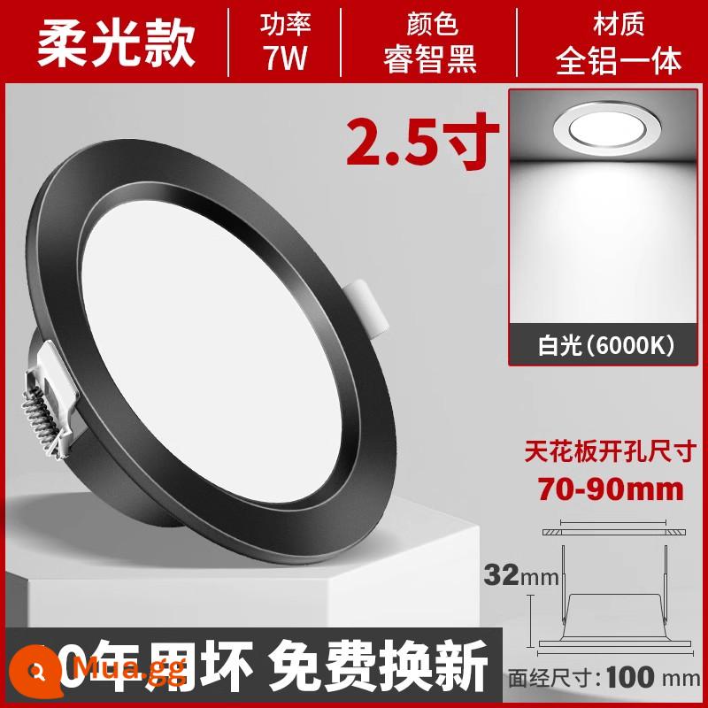 Đèn LED Downlight Âm Trần Nhúng Đèn Lỗ Gia Dụng Đèn Lỗ Phòng Khách Đèn Treo Trần Đèn 3 Màu Đèn Chiếu Sáng Sang Trọng Đèn Mắt Bò 7.5 - [Hàng không hoàn toàn bằng nhôm] Ánh sáng trắng 7W☆Đen thông minh, Khoan 7-9cm