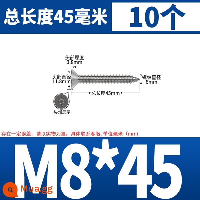 Thép không gỉ 304 dài thêm đầu chìm Vít tự tháo mở rộng đầu phẳng chéo vít gỗ M3M4M5-M8 * 200 - M8*45 (10 cái)