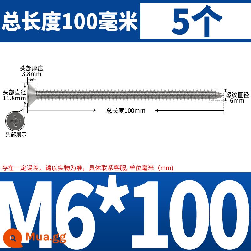 Thép không gỉ 304 dài thêm đầu chìm Vít tự tháo mở rộng đầu phẳng chéo vít gỗ M3M4M5-M8 * 200 - M6*100 (5 cái)