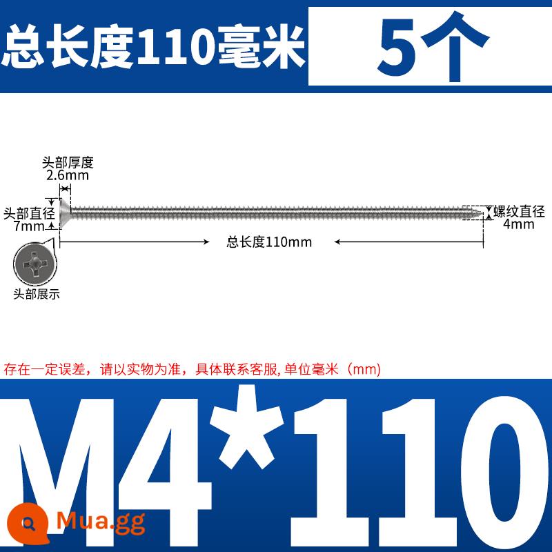 Thép không gỉ 304 dài thêm đầu chìm Vít tự tháo mở rộng đầu phẳng chéo vít gỗ M3M4M5-M8 * 200 - Có sẵn hộp chuyển đổi M4*110 (5 chiếc)