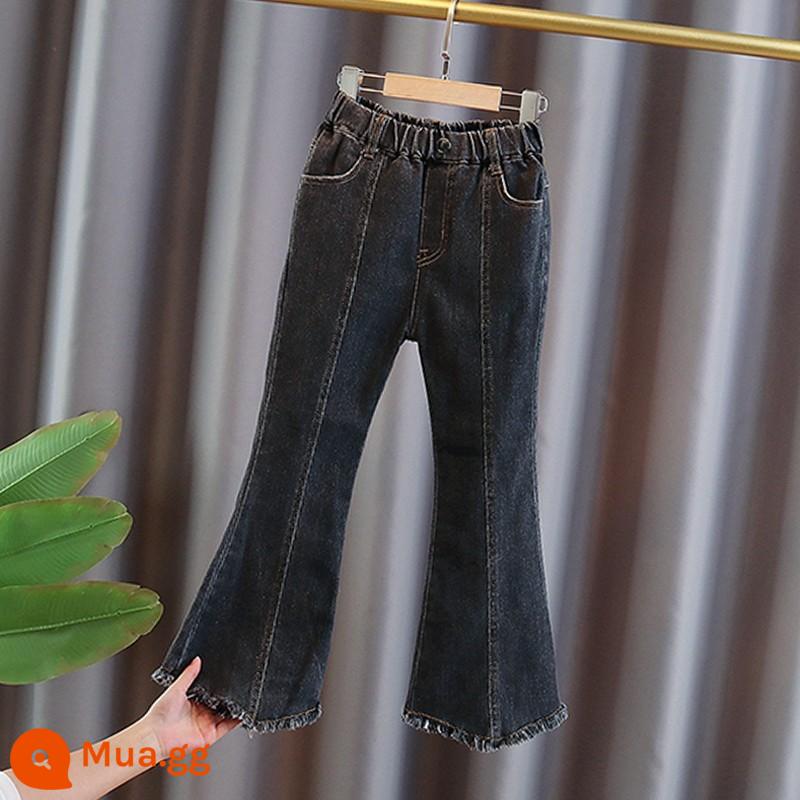 Quần nỉ bé gái quần ống loe denim thu đông 2022 quần ống loe siêu nhỏ phong cách nước ngoài cho trẻ em trung và lớn mới - Công chúa Yunluo Quần ống loe nhọn đen xám Xuân Thu