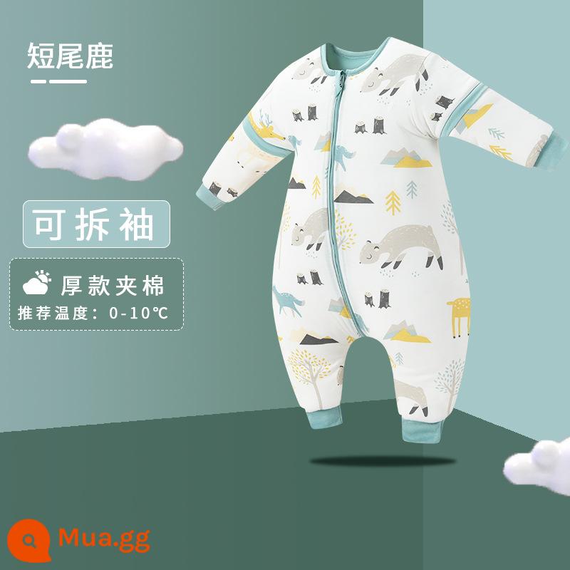 Túi ngủ Kaimenli cho bé mùa xuân, mùa thu và mùa đông cotton dày cho bé trẻ em chống đá chăn bốn mùa đồ ngủ nhiệt độ không đổi phổ quát - Hươu đuôi ngắn (tay áo chần bông dày vừa phải, nhiệt độ phòng 10-24 độ)