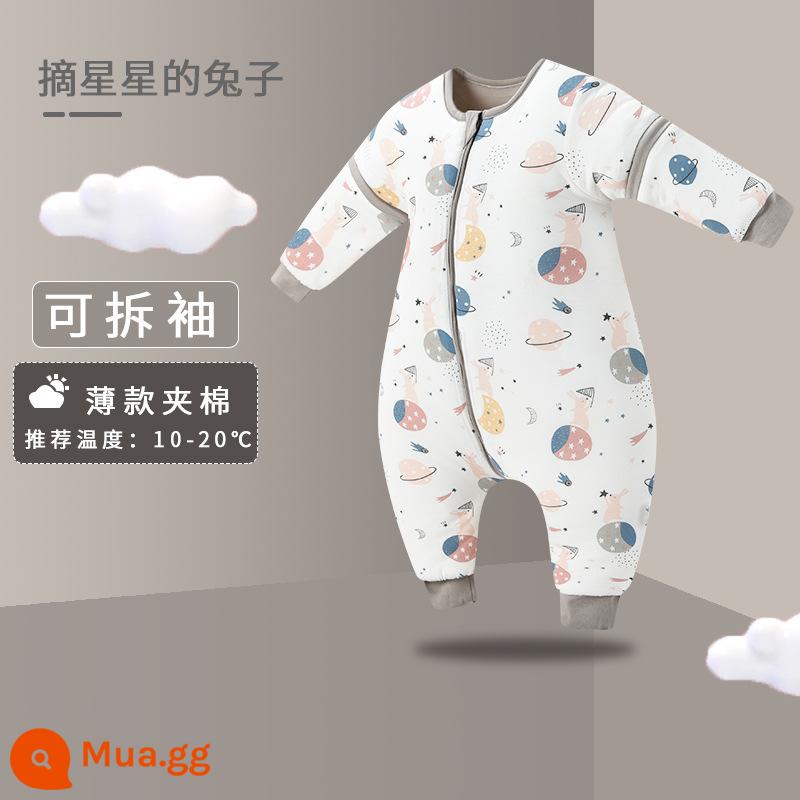 Túi ngủ Kaimenli cho bé mùa xuân, mùa thu và mùa đông cotton dày cho bé trẻ em chống đá chăn bốn mùa đồ ngủ nhiệt độ không đổi phổ quát - Thỏ cho các vì sao (tay áo chần bông dày vừa phải, nhiệt độ phòng 10-24 độ)