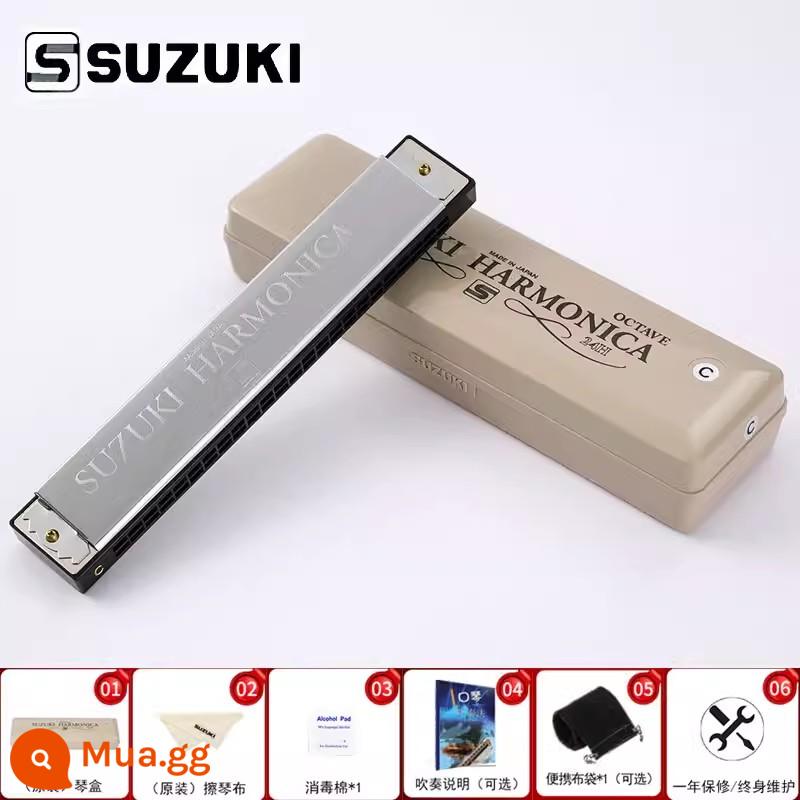 Bản gốc Suzuki harmonica 24 lỗ đa âm C giai điệu đích thực dành cho học sinh người lớn mới bắt đầu với đàn piano chuyên nghiệp - Tông màu bạc C có điểm nhấn 24 lỗ nhập khẩu chuyên nghiệp nguyên bản