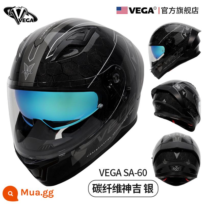 Mỹ VEGA Xe Máy Nam Nữ Sợi Carbon Đuôi Lớn Mùa Đông Chống Sương Mù Xe Máy Mũ Bảo Hiểm Full Bluetooth Cá Tính thoáng Mát Chạy Bộ - Sợi carbon Shinji Silver (Tai nghe Bluetooth miễn phí)