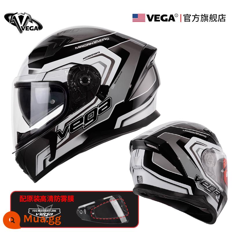 Mỹ VEGA Moto rcycle Mũ Bảo Hiểm Xe Máy Chạy Mũ Bảo Hiểm Chống Sương Mù Mùa Đông Nam Nữ Bốn Mùa Đa Năng Cá Tính mũ Bảo Hiểm Full - Đuổi gió xám có chống sương mù