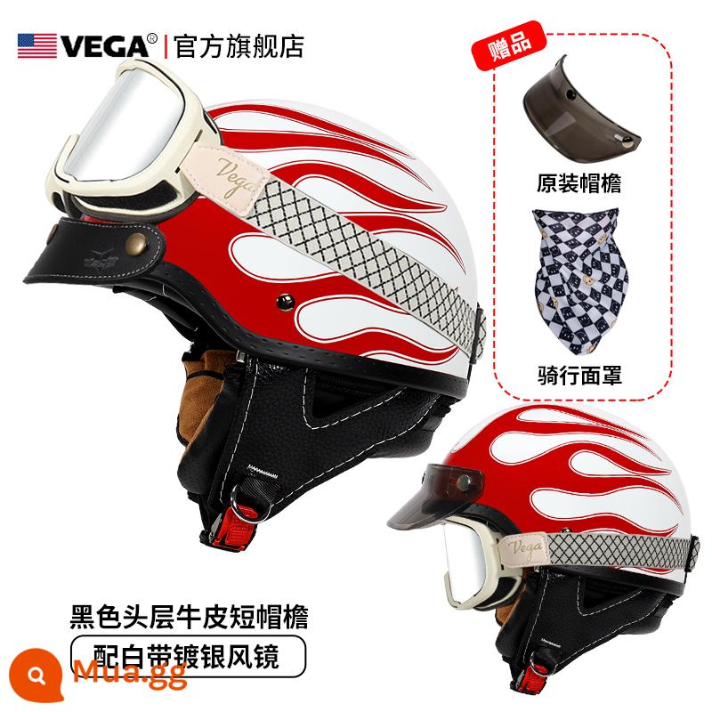 Mỹ VEGA Retro Đầu Máy Đầu Máy Mũ Nam Nữ Nhật Bản Harley Mũ Bảo Hiểm Nửa Mùa Đông 4 Xe Ô Tô Điện Muỗng Mũ Bảo Hiểm - Hongyan (gửi kính trắng thắt lưng mạ bạc + vành mũ da đen)