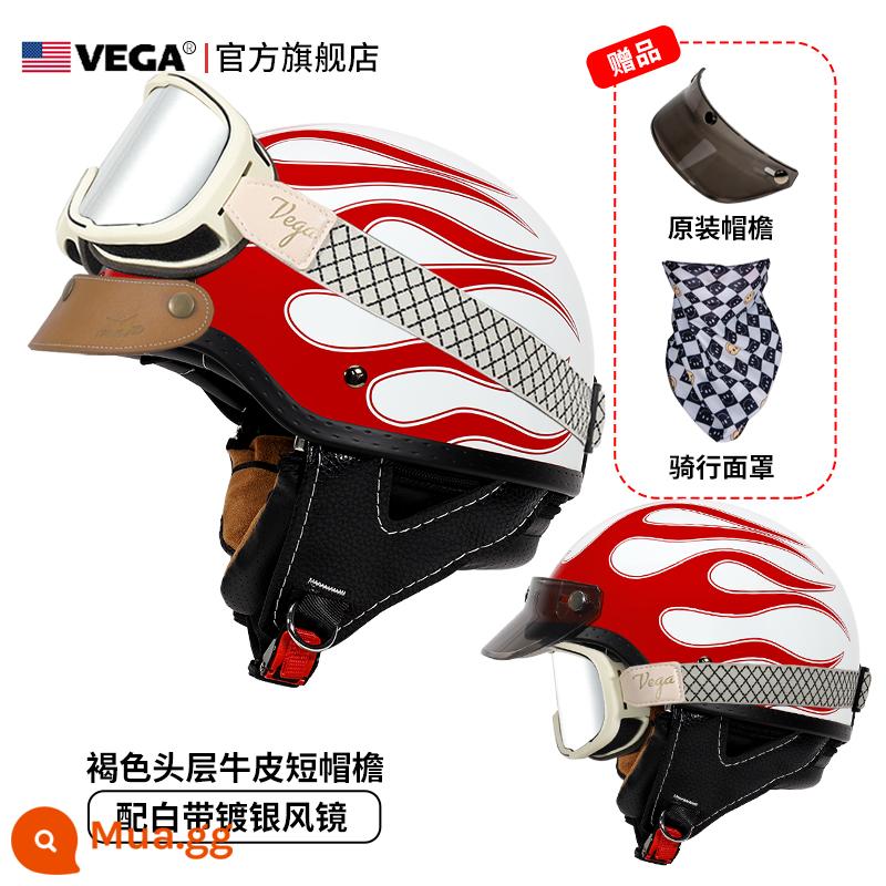 Mỹ VEGA Retro Đầu Máy Đầu Máy Mũ Nam Nữ Nhật Bản Harley Mũ Bảo Hiểm Nửa Mùa Đông 4 Xe Ô Tô Điện Muỗng Mũ Bảo Hiểm - Hongyan (gửi kính mạ bạc thắt lưng trắng + vành mũ da kaki)