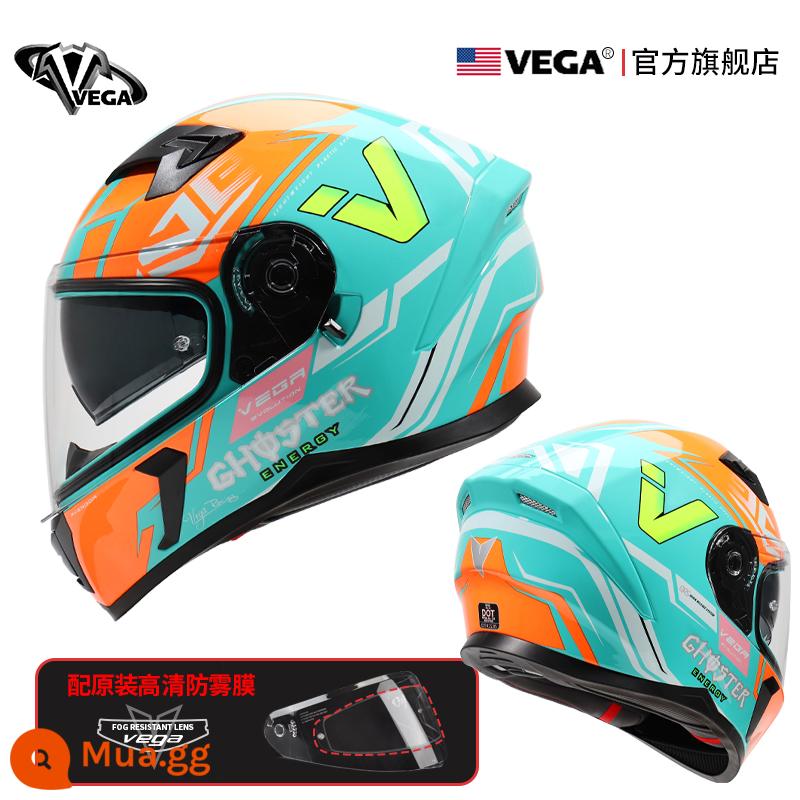 Mỹ VEGA Moto rcycle Mũ Bảo Hiểm Xe Máy Chạy Mũ Bảo Hiểm Chống Sương Mù Mùa Đông Nam Nữ Bốn Mùa Đa Năng Cá Tính mũ Bảo Hiểm Full - Tốc độ xanh và cam có chống sương mù