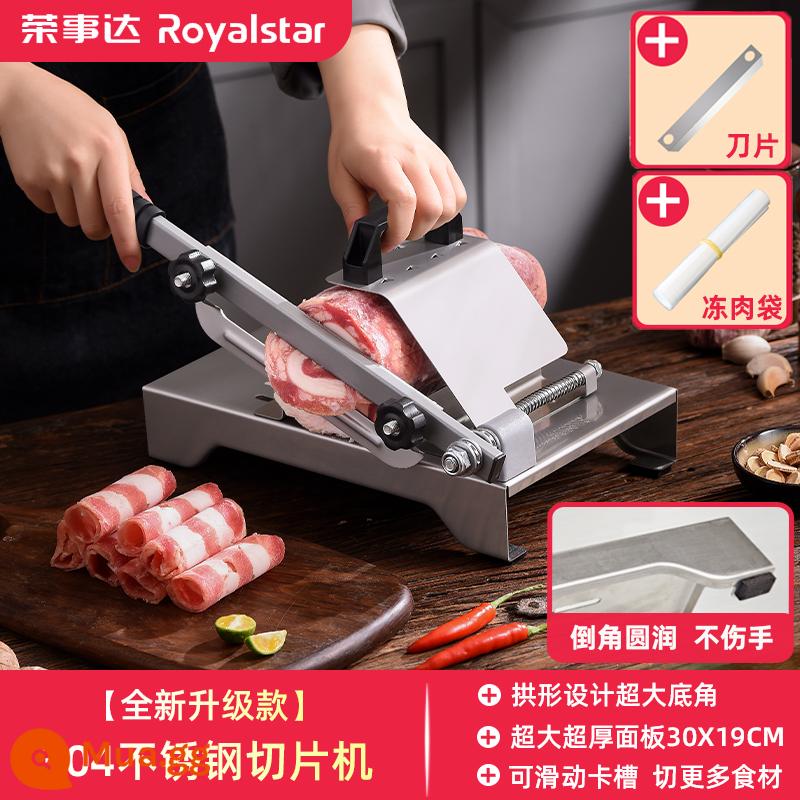 Royalstar Thịt Cừu Cuộn Máy Thái Hộ Gia Đình Đa Năng Máy Thái Thịt Bằng Tay Cắt Bánh Gạo Thịt Đông Lạnh Mỡ Thịt Bò Máy Bào Hiện Vật - [Mẫu nâng cấp mới] Máy thái lát inox 304 + lưỡi dự phòng + túi đựng thịt đông lạnh