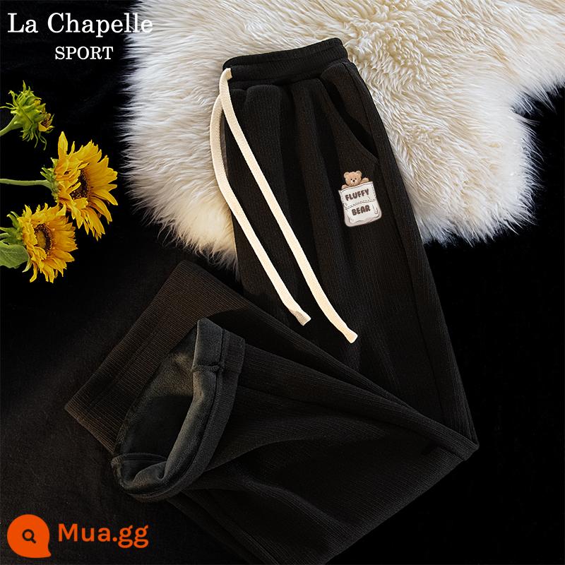 La Chapelle Plus nhung quần âu cho nữ 2024 mới xuân thu nhỏ quần ống rộng gạo nếp quần nữ mùa đông X - [Phong cách lông cừu] Đen (Logo quần túi gấu)