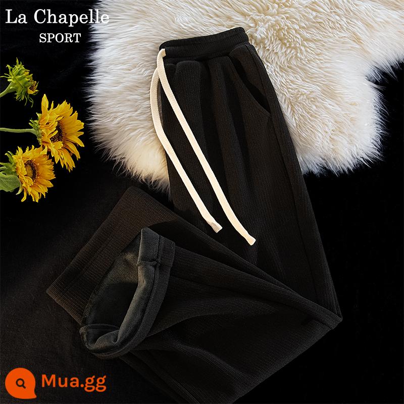 La Chapelle Plus nhung quần âu cho nữ 2024 mới xuân thu nhỏ quần ống rộng gạo nếp quần nữ mùa đông X - [Phong cách lông cừu] Đen (Trống)