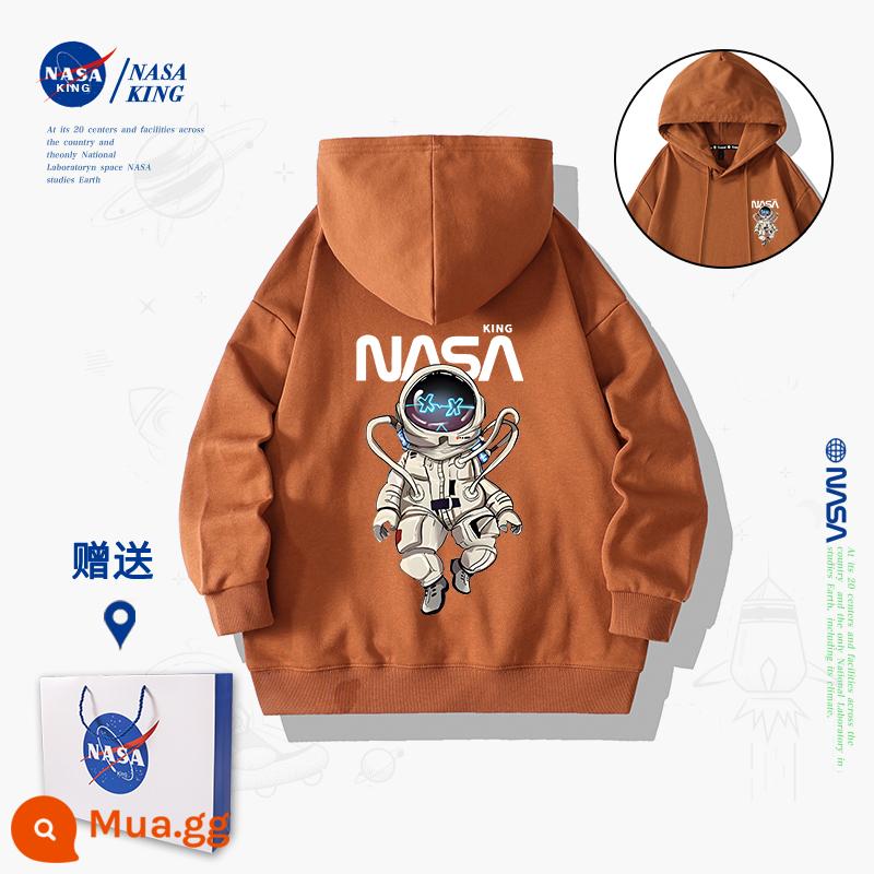 Áo len nam phi hành gia đồng thương hiệu của NASA mùa xuân và mùa thu 2022 quần áo mùa thu dành cho trẻ em mới thương hiệu hàng đầu trong trường học nước ngoài dành cho nam sinh lớn - Bộ đồ người lớn có mũ màu caramel