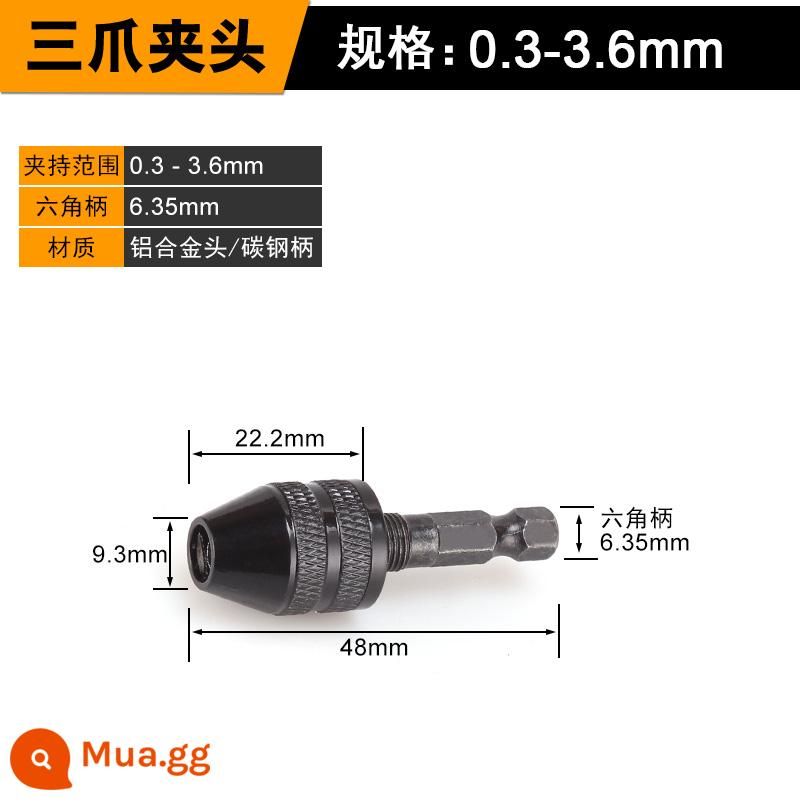 Tay cầm lục giác 3 móng chuck đa năng tay cầm tròn nhanh chóng chuck adapter mũi khoan xoắn chuyển đổi máy khoan điện chuck - 0,3-3,6mm [tay cầm lục giác màu đen 6,35mm]