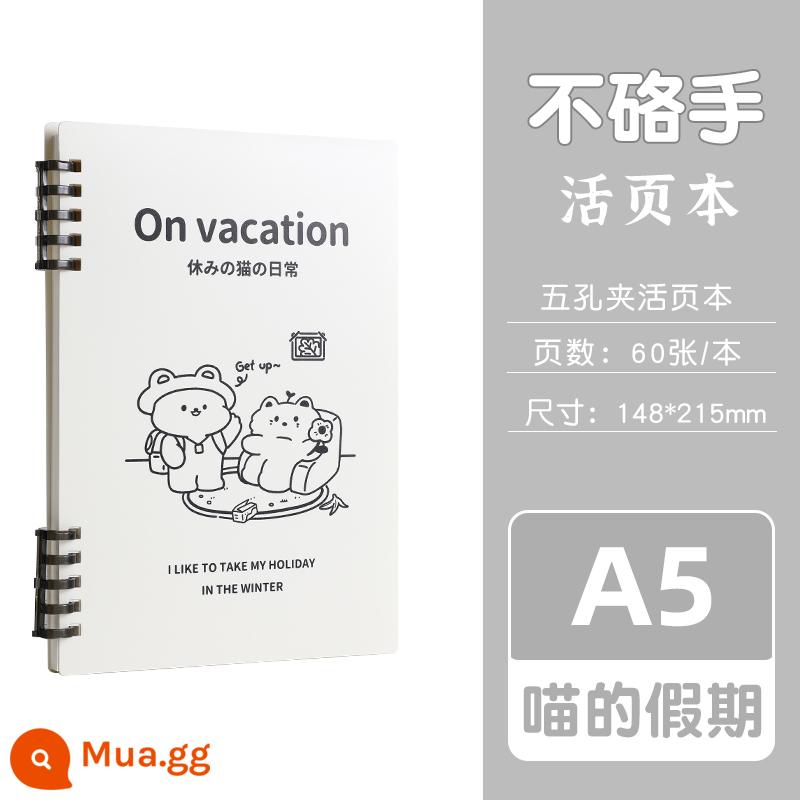 Wengu tay sáng tạo cuốn sách rời có thể tháo rời có giá trị cao a5b5 dòng ngang trang bên trong học sinh ghi chú đặc biệt đơn giản nhỏ tươi máy tính xách tay kiểm tra sau đại học đánh giá cuốn sách cuộn PP không thấm nước và bền - Kỳ nghỉ của mèo A5 (không làm đau tay)