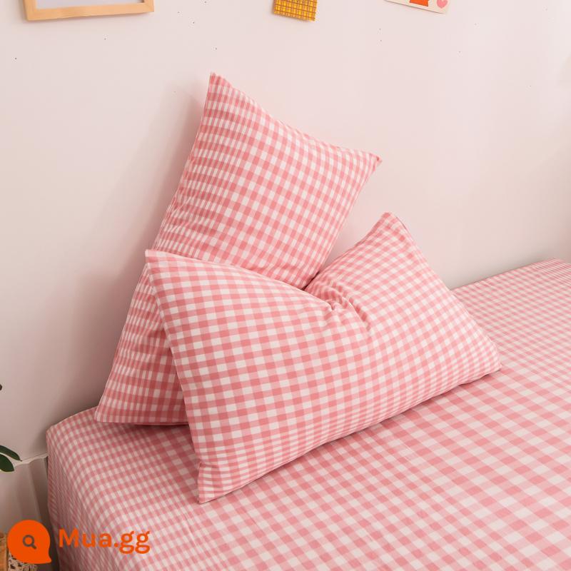 Vỏ gối cotton nguyên chất, cặp vỏ gối 48×74, vỏ gối đơn cotton nguyên chất, chăn ga gối đệm nam 40*60 - Séc hồng