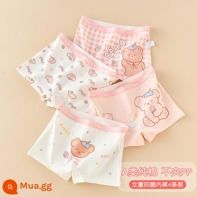 Quần Lót Bé Gái Modal Boxer Trẻ Em Quần Lót Boxer Mùa Hè Bé Gái Băng Lụa Cotton 100% Cotton - 7006 (Cotton nguyên chất kháng khuẩn kiểu 4 miếng)