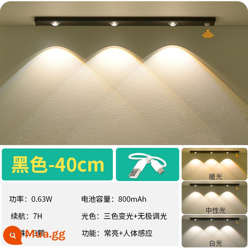 Đèn LED toàn bộ tủ ánh sáng cơ thể con người ánh sáng cảm ứng thanh nhà bếp tủ quần áo tủ giày tủ rượu ánh sáng với lực hút từ tính sạc không dây ánh sáng mắt mèo - Đèn đen-40CM-3 hạt-chiếu sáng ba tông màu