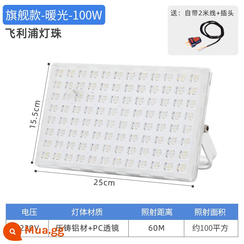 Đèn pha led chiếu sáng ngoài trời ánh sáng mạnh siêu sáng nhà máy xưởng kho công trường xây dựng chôn đèn chống thấm biển hiệu quảng cáo đèn sân khấu - Model hàng đầu-Hạt đèn Philips-ánh sáng ấm áp-100W (bảo hành 5 năm)