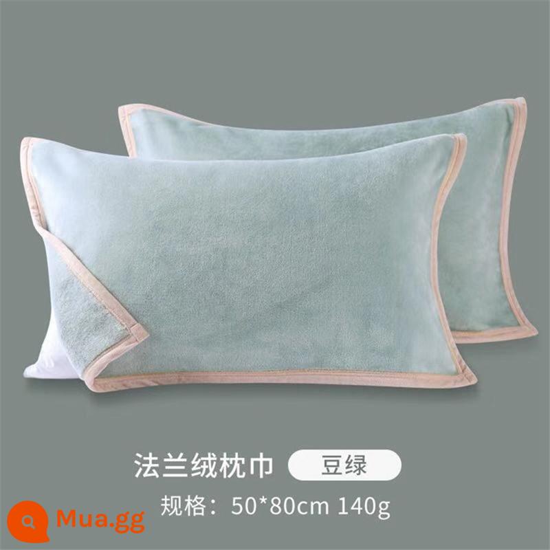 Khăn gối flannel cotton nguyên chất cặp gối khăn dày san hô lông cừu gối khăn mùa đông da lộn gối khăn bìa khăn - Đậu xanh 2 gói