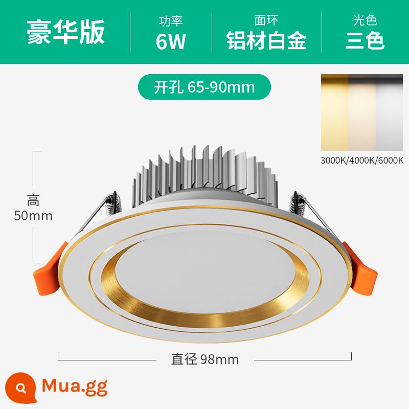 Đèn LED Âm Trần Downlight Âm Trần 6w7.5cm Khoan Đèn Nhúng Phòng Khách Lỗ Ánh Sáng Lỗ Mắt Mèo Đèn Hộ Gia Đình Bull's Eye Light - Hoàn toàn bằng nhôm sang trọng 6W [Bạch kim] ba màu★ khoan 6,5-9cm