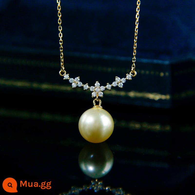 "Vivi" Nhật Bản Akoya Sea Water Sakura Pearl mặt dây chuyền vòng cổ kim cương vàng 18K - Ngọc Trai Biển Nam + Kim Cương Nam Phi