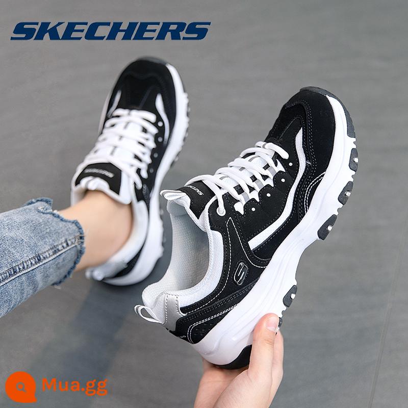 Skechers SKECHERS giày nữ gấu trúc giày trắng chính thức soái hạm Store mùa đông đích thực bố giày giày thể thao nữ - [Mẫu da] Đen/Trắng 88888250